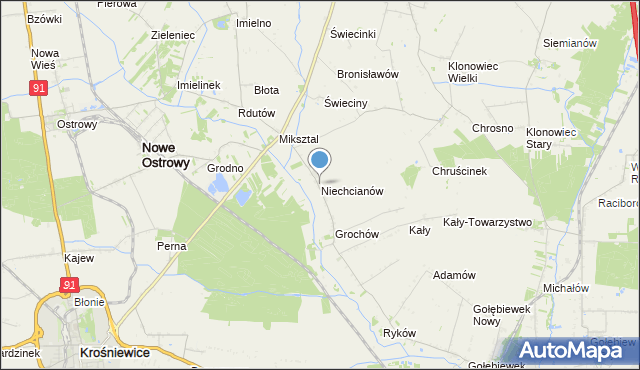 mapa Niechcianów, Niechcianów na mapie Targeo